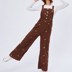 Cider brown corderoy overalls with embroidered flowers Size XL